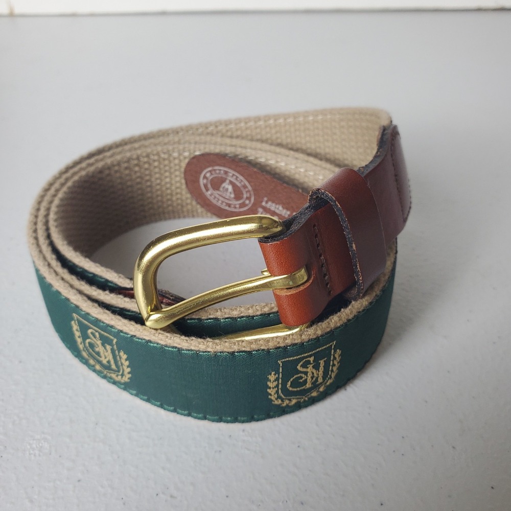 Stone Harbor GOLF CLUB LEATHER MAN LTD ESSEX Embroidered Ribbon Belt Green 42